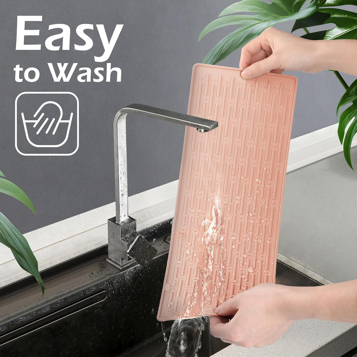 Dish Drying Mats, Heat-resistant Silicone Mat for Kitchen Counter, Non-Slip Dish Dry Mat Dishwasher Safe Large, Pink