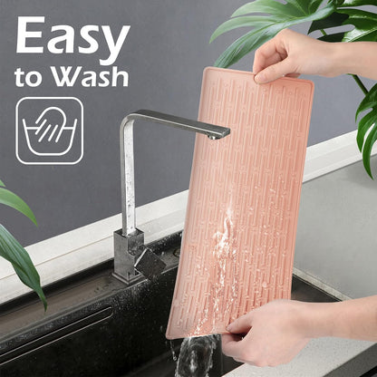Dish Drying Mats, Heat-resistant Silicone Mat for Kitchen Counter, Non-Slip Dish Dry Mat Dishwasher Safe Large, Pink