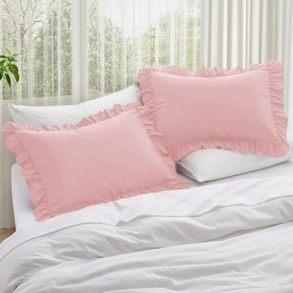 Ruffle Pillow Cases Standard Size Set of 2, Light Pink