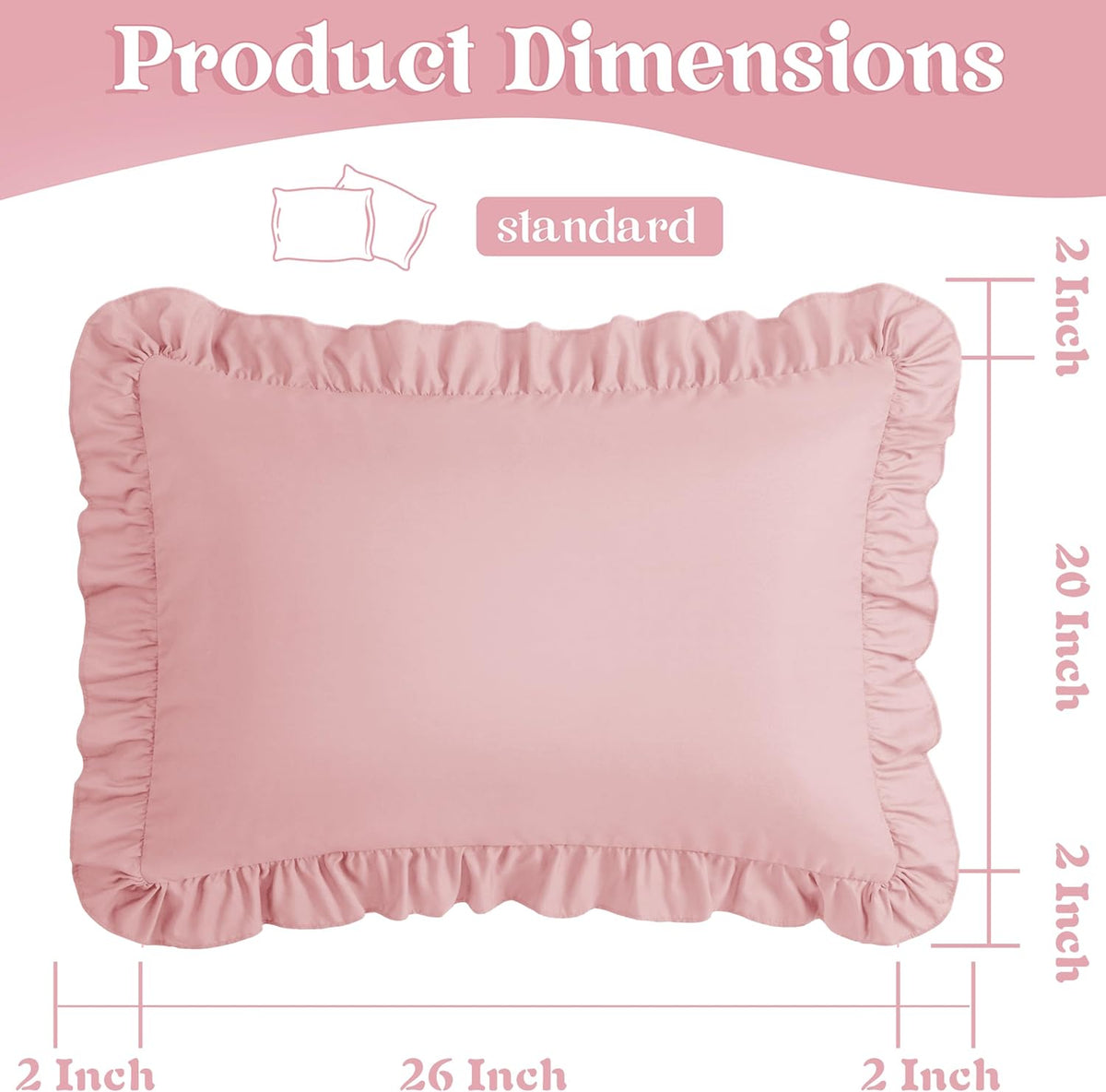 Ruffle Pillow Cases Standard Size Set of 2, Light Pink