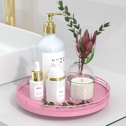10-Inch Oak Lazy Susan Vanity Tray, Pink Finish
