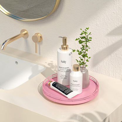 10-Inch Oak Lazy Susan Vanity Tray, Pink Finish