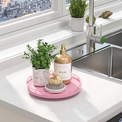 10-Inch Oak Lazy Susan Vanity Tray, Pink Finish