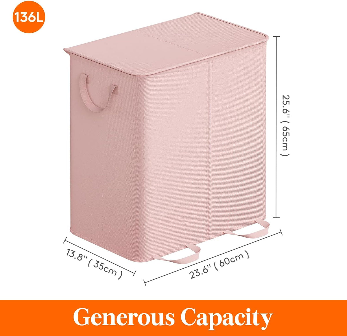 Double Laundry Hamper with Lid, Removable Laundry Bags, Pink