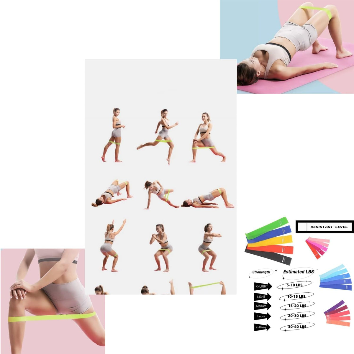 Resistance Exercise Bands with 5 Resistance Levels for Strength Training and Physical Therapy, 5 vary