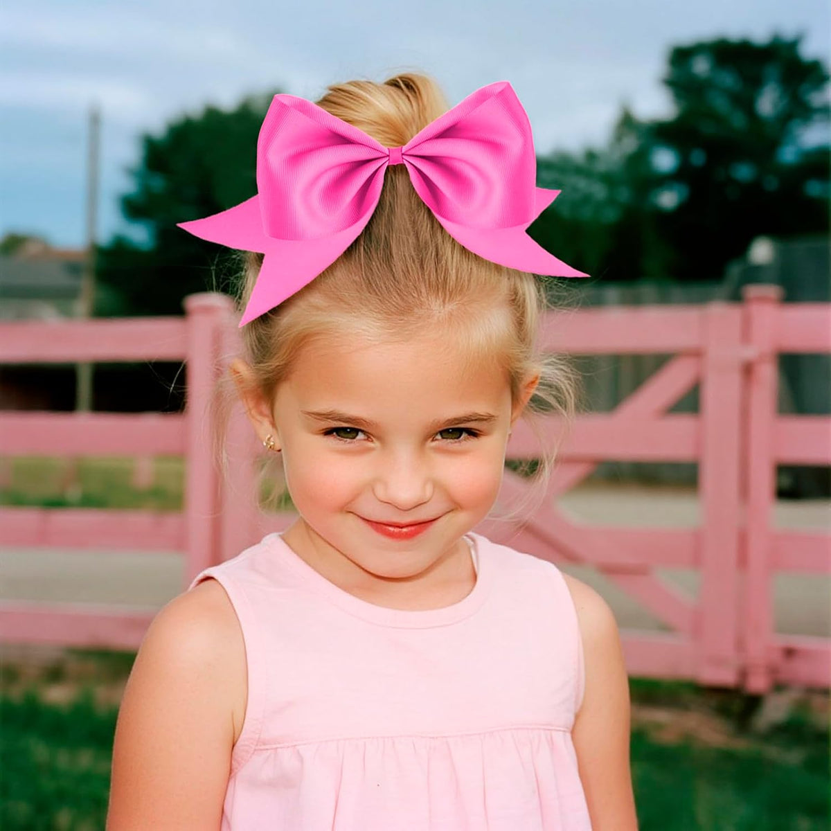 2 Pack Hot Pink Jumbo Bow Hair Ties - Big Cheer Bows for Ponytails, Pigtails & Cute Hairstyles, Elastic Hair Bands for Girls