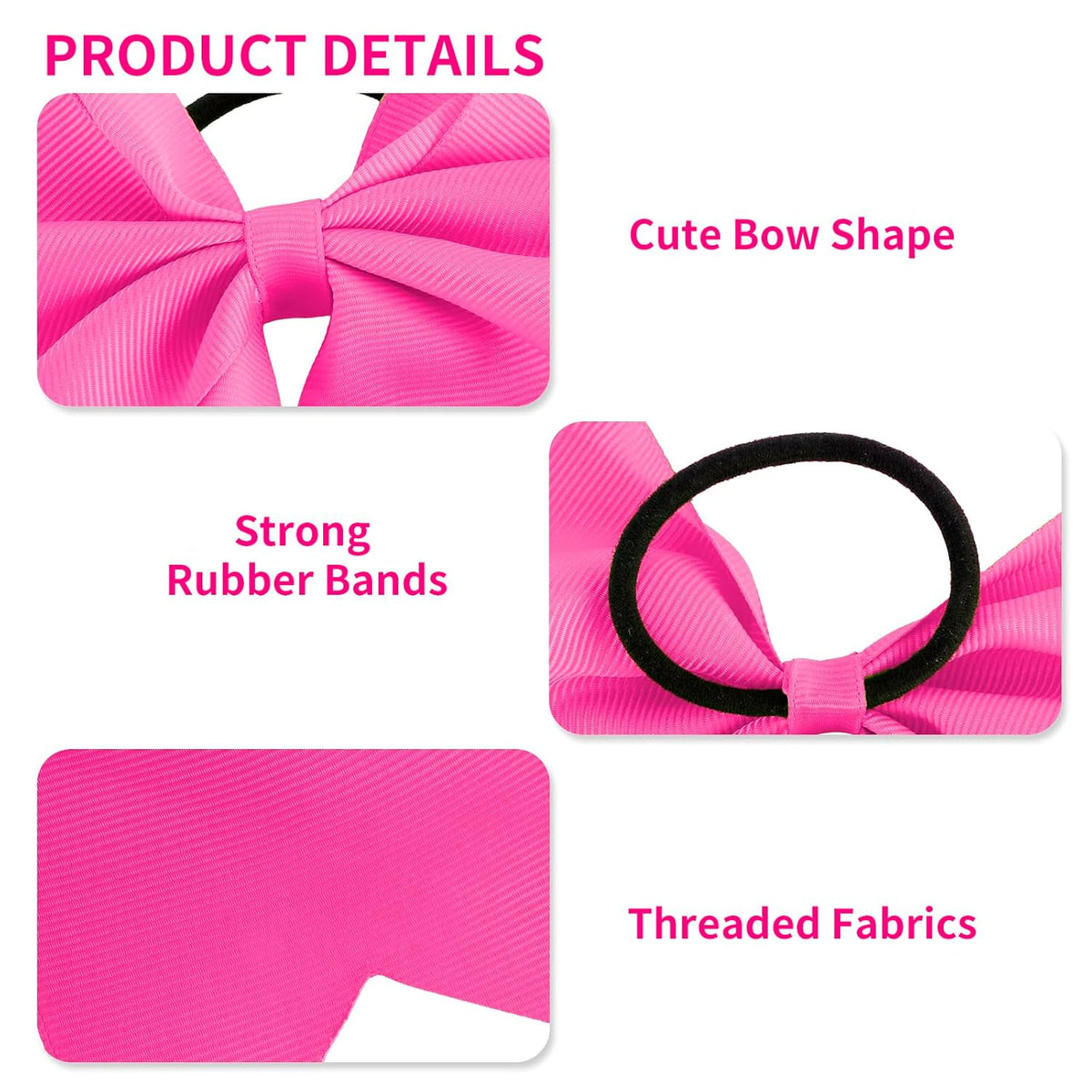 2 Pack Hot Pink Jumbo Bow Hair Ties - Big Cheer Bows for Ponytails, Pigtails & Cute Hairstyles, Elastic Hair Bands for Girls