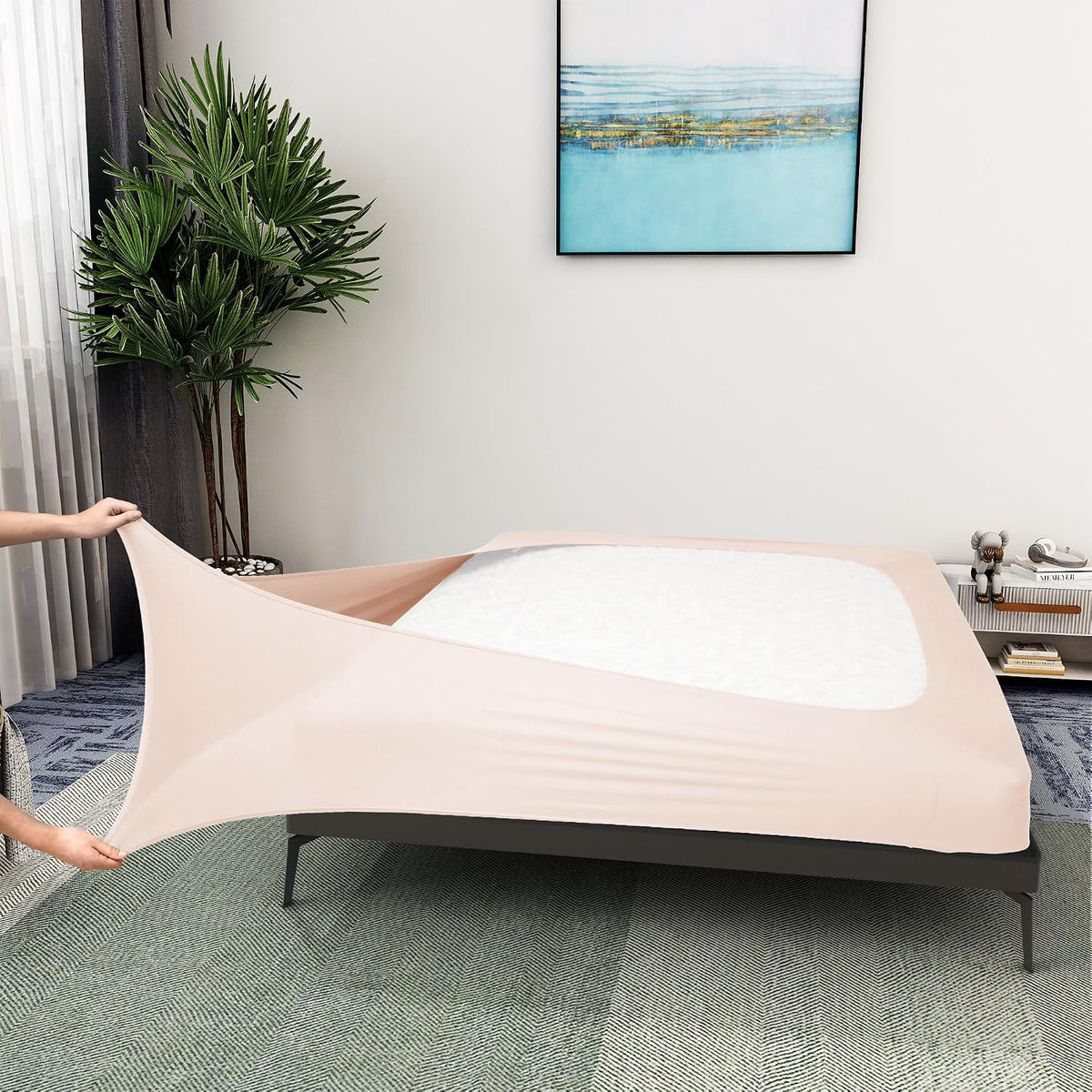 Full Size Box Spring Cover Jersey Knit Stretchy, Pink