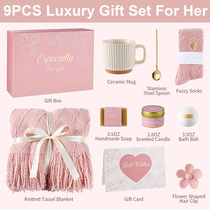 Get Well Soon Gifts Baskets for Women Self Care Gifts,Birthday Gifts for Women Spa Care Package, Set for Mom Wife Girlfriend Sister Best Friend (Pink)