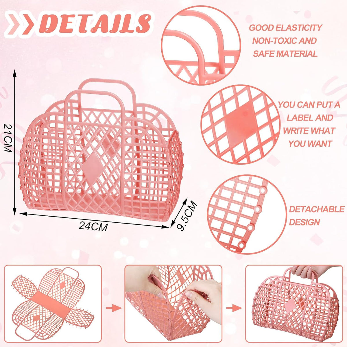 8 Pcs Jelly Bags Bulk Jelly Purse Plastic Basket Party Favor Beach Handbags Easter Egg Basket for Women Girls Kids
