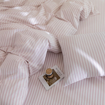 Striped Duvet Cover Set 100% Washed Cotton Linen Feel Twin