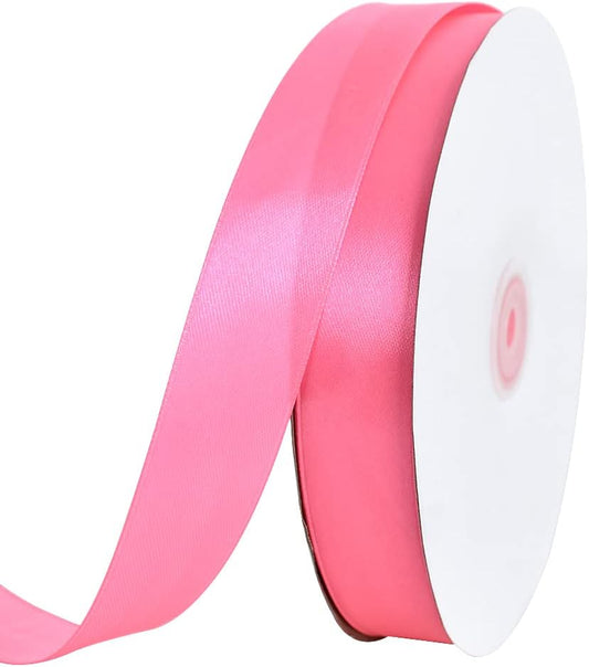 1 Inch x 100yds Pink Satin Ribbon, Thin Solid Color Satin Ribbon for Gift Wrapping, Crafts, Hair Bows Making, Wedding Party Decoration, Invitation Cards, Floral Bouquets, Christmas