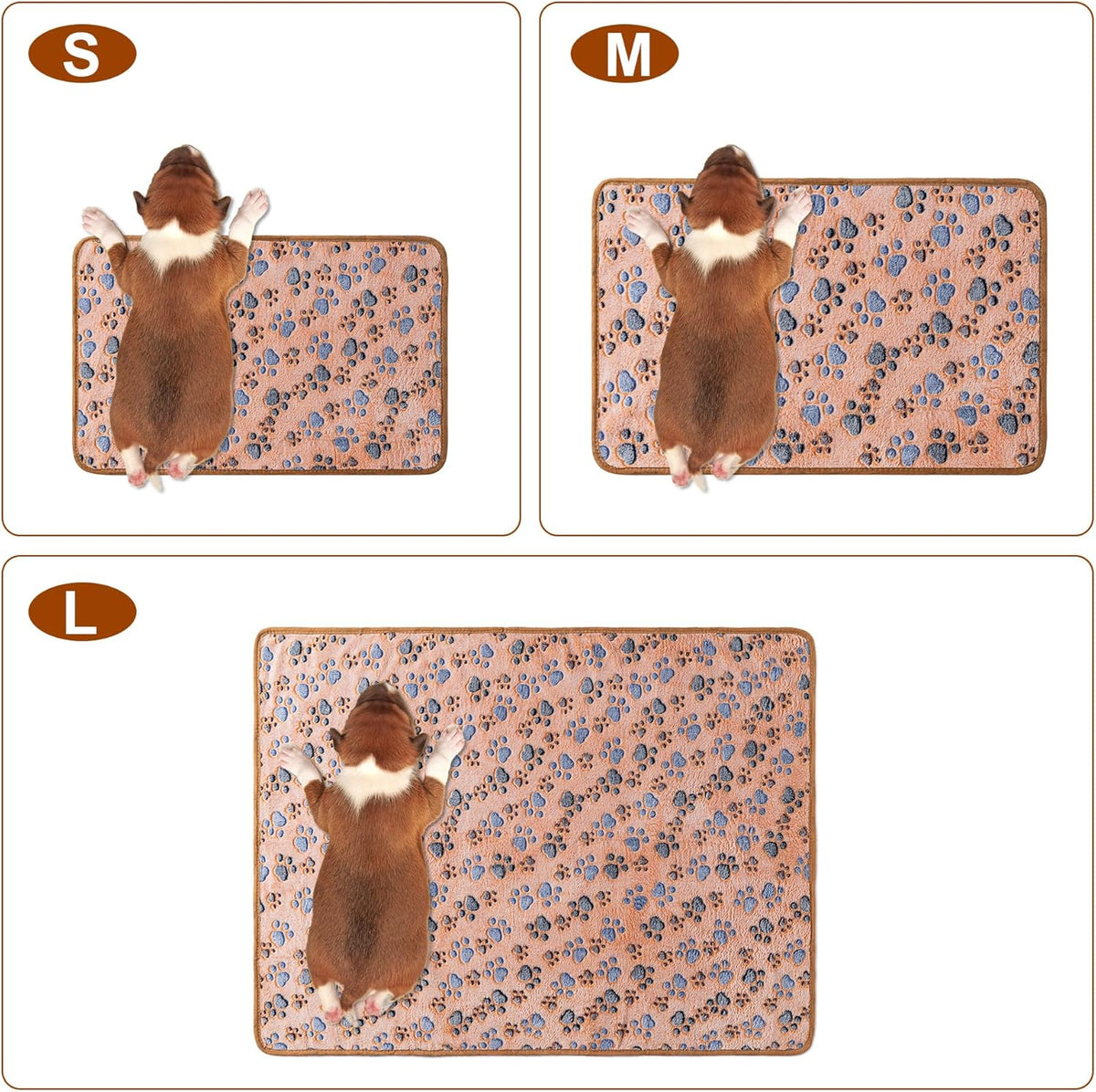 1 Pack 3 Blankets Super Soft Fluffy Premium Fleece Pet Blanket Flannel Paw Printed Throw for Dog Puppy Cat (Medium 30x20'', Brown, Pink, White)