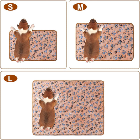 1 Pack 3 Blankets Super Soft Fluffy Premium Fleece Pet Blanket Flannel Paw Printed Throw for Dog Puppy Cat (Medium 30x20'', Brown, Pink, White)