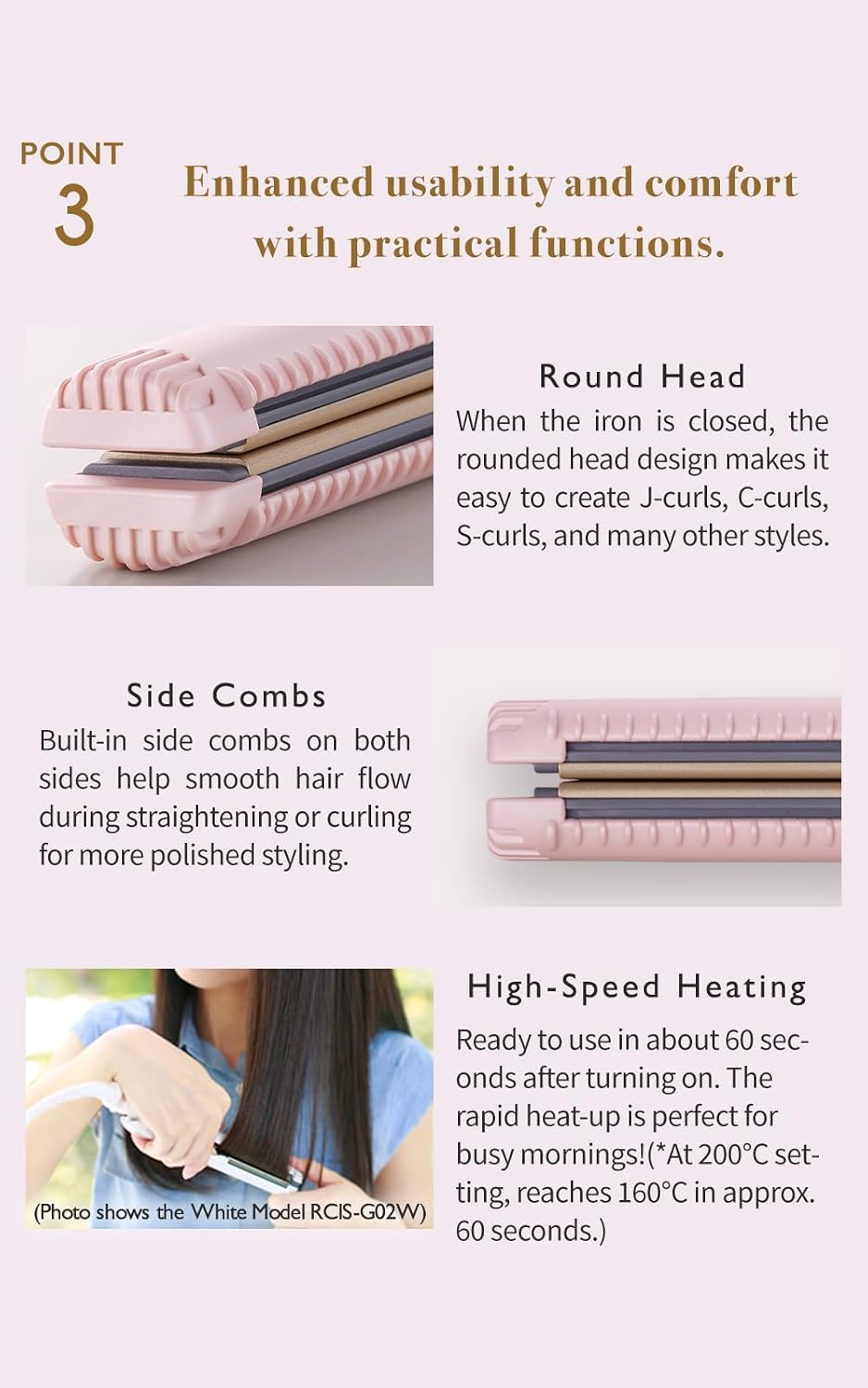 Creates ION Hair Straightener Flat Iron – Klein Straight Pink Lightweight Travel-Friendly Dual Voltage Cute & Stylish Portable Straightening Iron for Smooth Shiny Hair RCIS-G02P