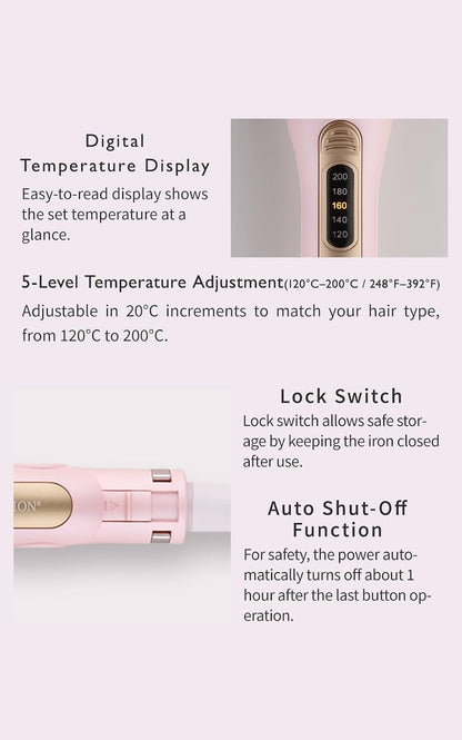 Creates ION Hair Straightener Flat Iron – Klein Straight Pink Lightweight Travel-Friendly Dual Voltage Cute & Stylish Portable Straightening Iron for Smooth Shiny Hair RCIS-G02P