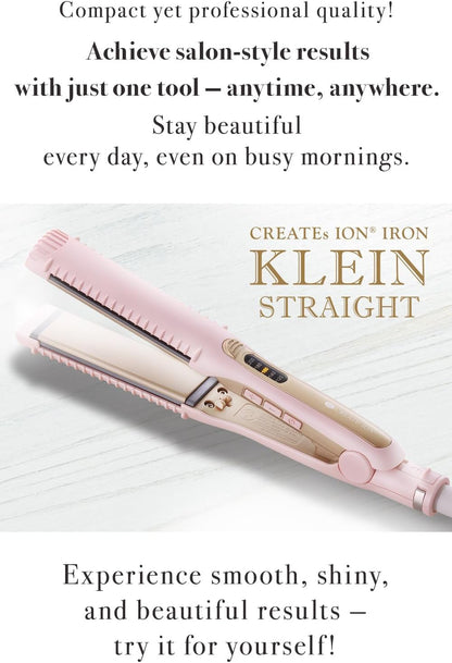 Creates ION Hair Straightener Flat Iron – Klein Straight Pink Lightweight Travel-Friendly Dual Voltage Cute & Stylish Portable Straightening Iron for Smooth Shiny Hair RCIS-G02P