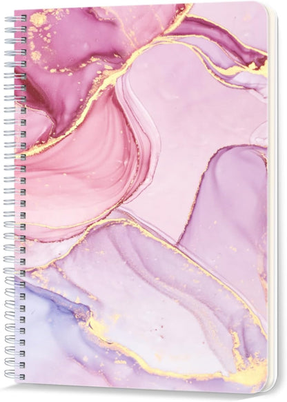 Lined Spiral Journal Notebook,100 Pages,5.71x 8.26 inches College Ruled Paper Double-Wire Spiral Notebook for Study and Notes - Pink Marble Pattern