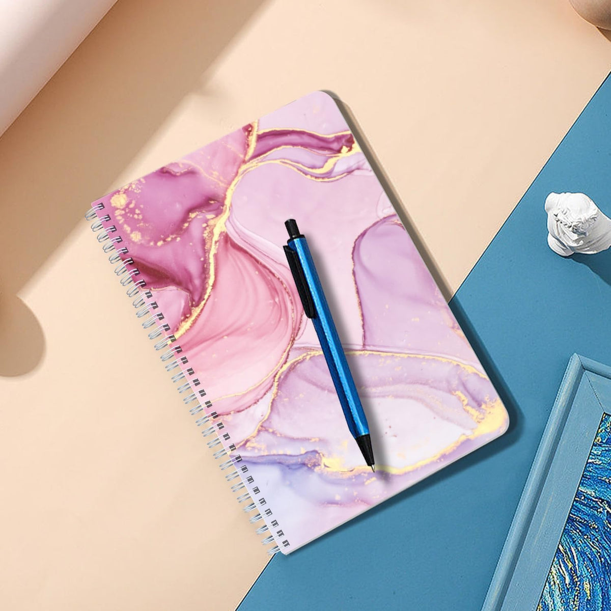 Lined Spiral Journal Notebook,100 Pages,5.71x 8.26 inches College Ruled Paper Double-Wire Spiral Notebook for Study and Notes - Pink Marble Pattern