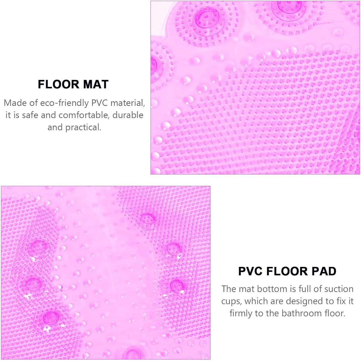 Anti-Slip Bathroom Floor Mat with Suction Cups, Foot Massage Bath Cushion PVC, Non-Skid Entrance Rug for Shower and Home Safety, Pink