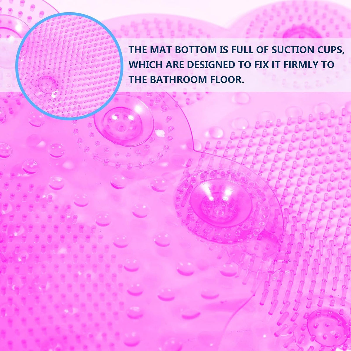 Anti-Slip Bathroom Floor Mat with Suction Cups, Foot Massage Bath Cushion PVC, Non-Skid Entrance Rug for Shower and Home Safety, Pink