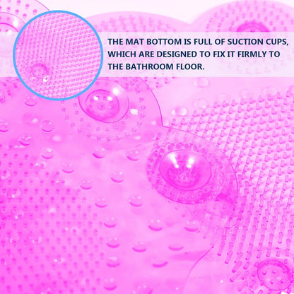 Anti-Slip Bathroom Floor Mat with Suction Cups, Foot Massage Bath Cushion PVC, Non-Skid Entrance Rug for Shower and Home Safety, Pink