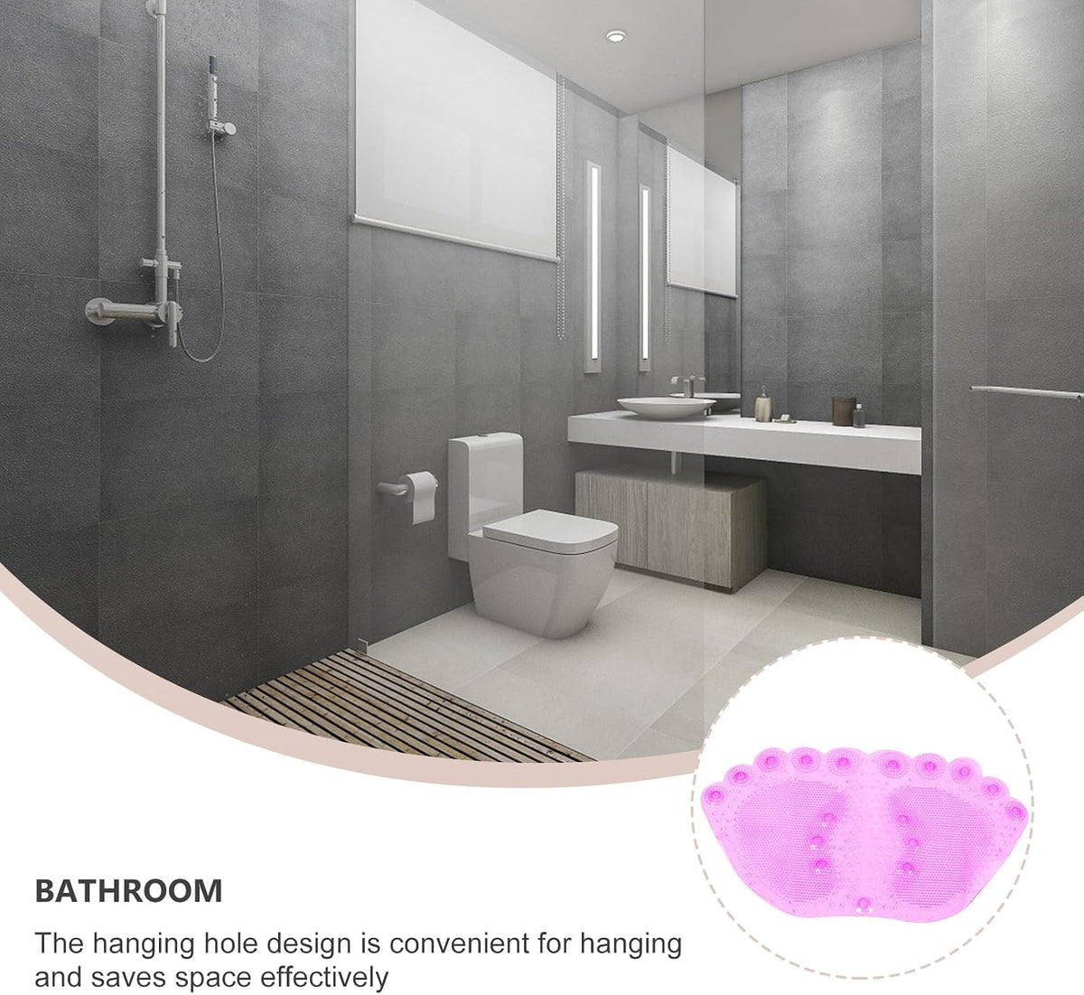 Anti-Slip Bathroom Floor Mat with Suction Cups, Foot Massage Bath Cushion PVC, Non-Skid Entrance Rug for Shower and Home Safety, Pink
