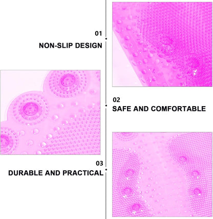 Anti-Slip Bathroom Floor Mat with Suction Cups, Foot Massage Bath Cushion PVC, Non-Skid Entrance Rug for Shower and Home Safety, Pink