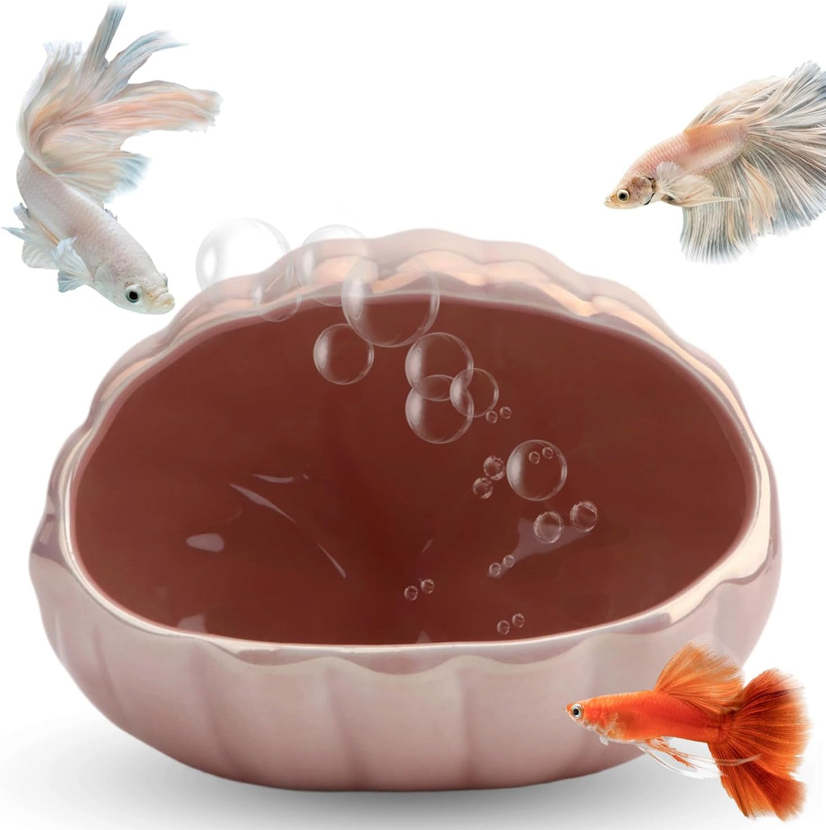 Aquarium Ceramic Shell Cave Betta Fish Tank Decor Hideout, Pink