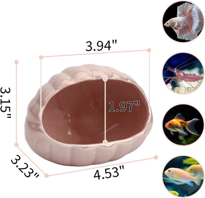 Aquarium Ceramic Shell Cave Betta Fish Tank Decor Hideout, Pink