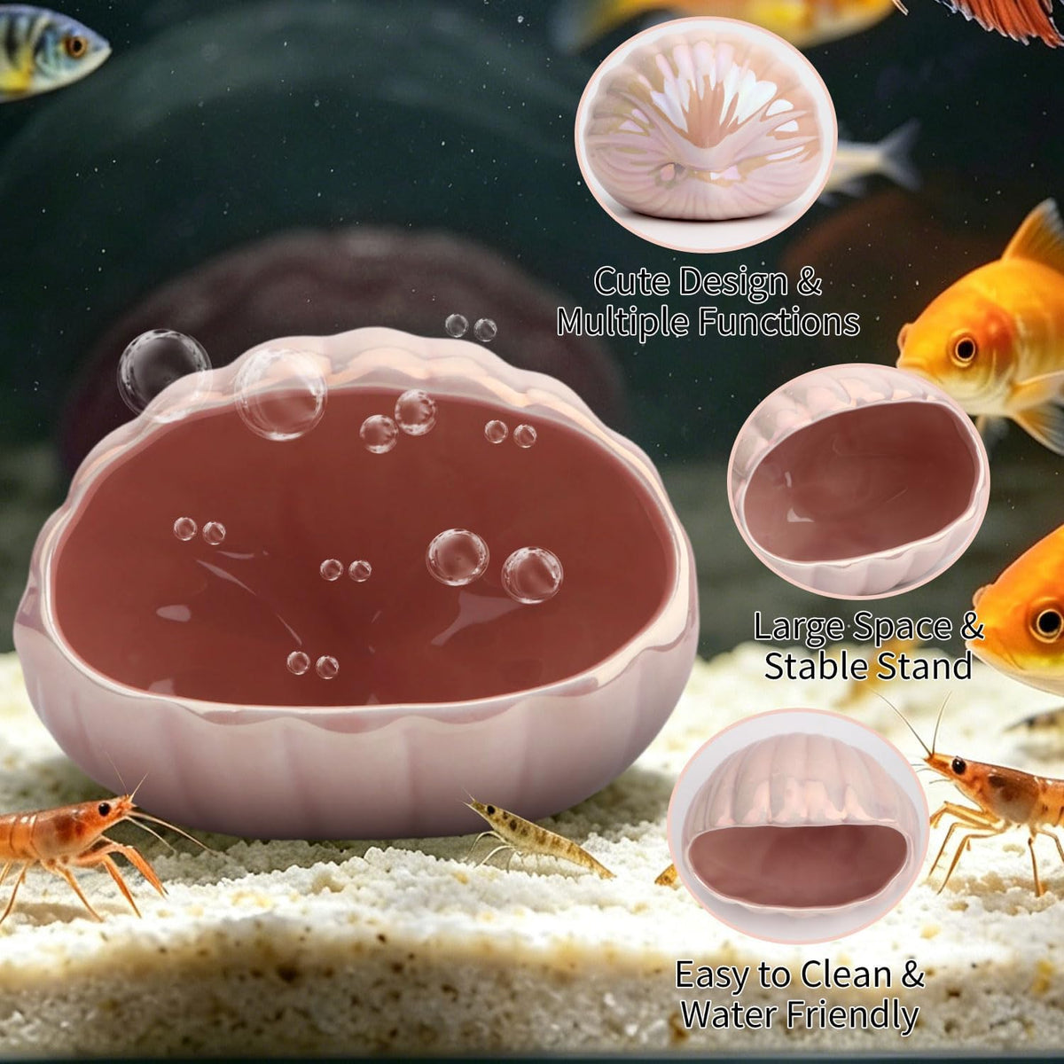 Aquarium Ceramic Shell Cave Betta Fish Tank Decor Hideout, Pink