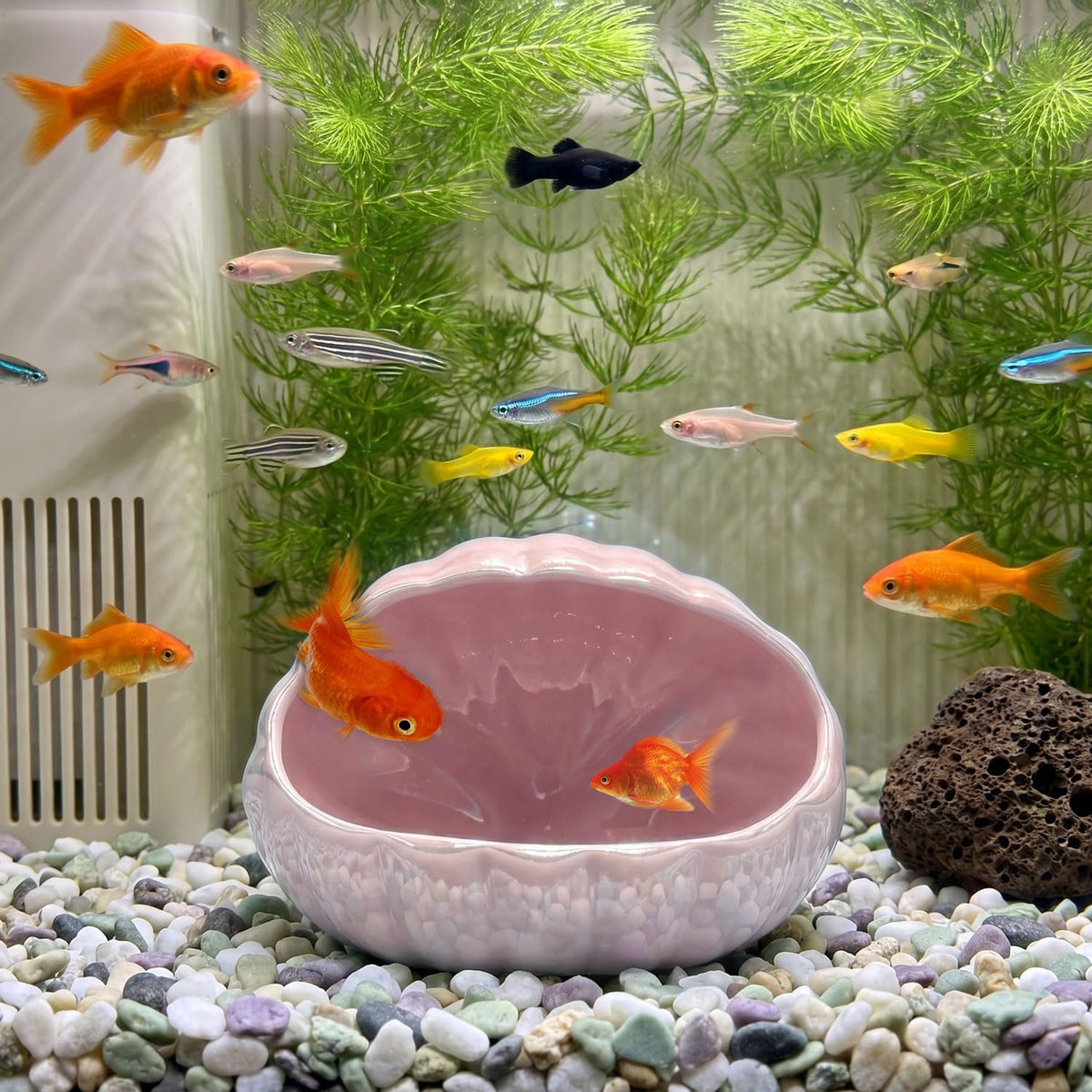 Aquarium Ceramic Shell Cave Betta Fish Tank Decor Hideout, Pink