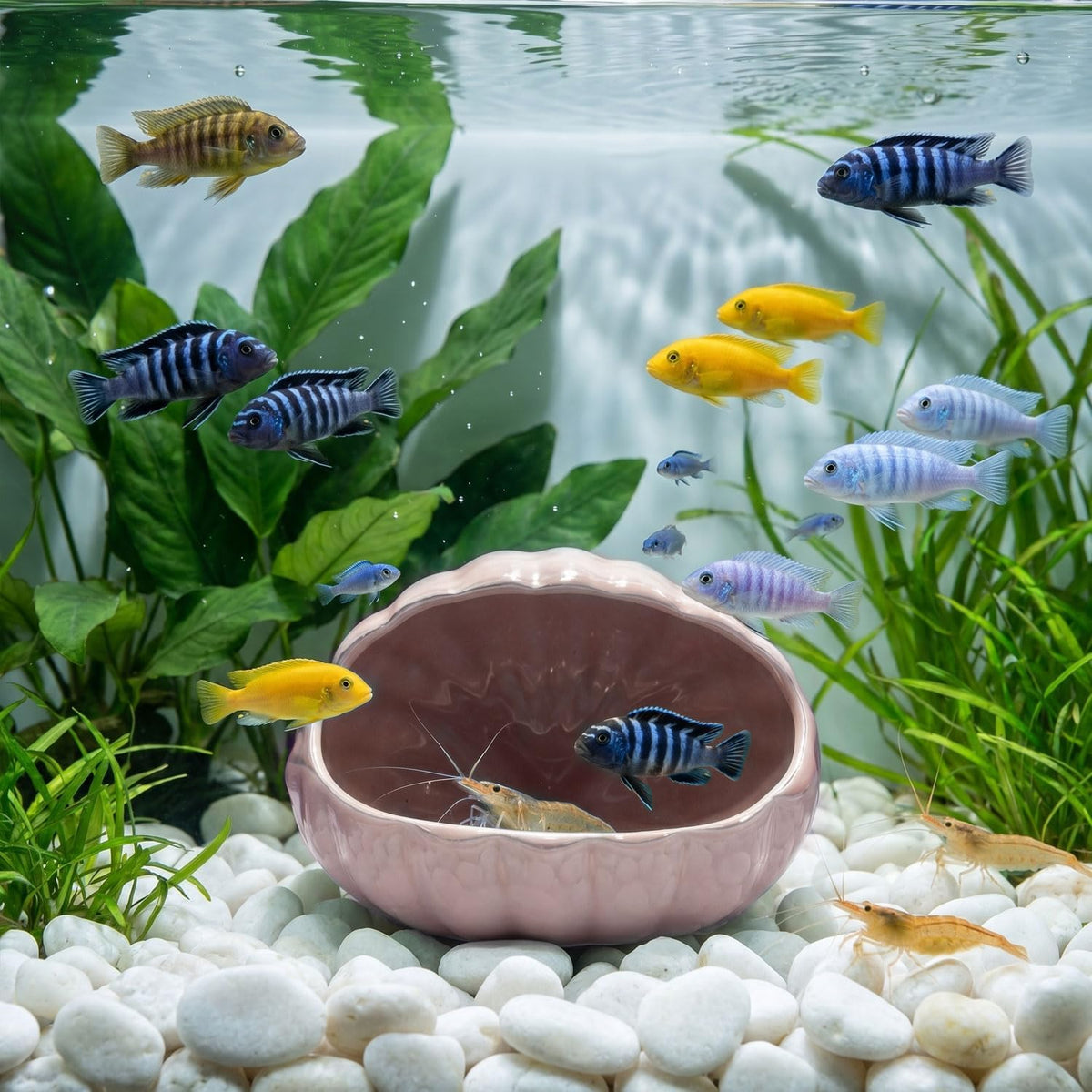 Aquarium Ceramic Shell Cave Betta Fish Tank Decor Hideout, Pink