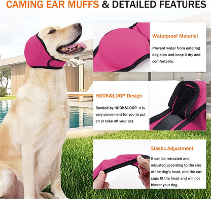 Swimming Waterproof Dog Ear Muffs,Calming Dog Ears Cover, Pink, L