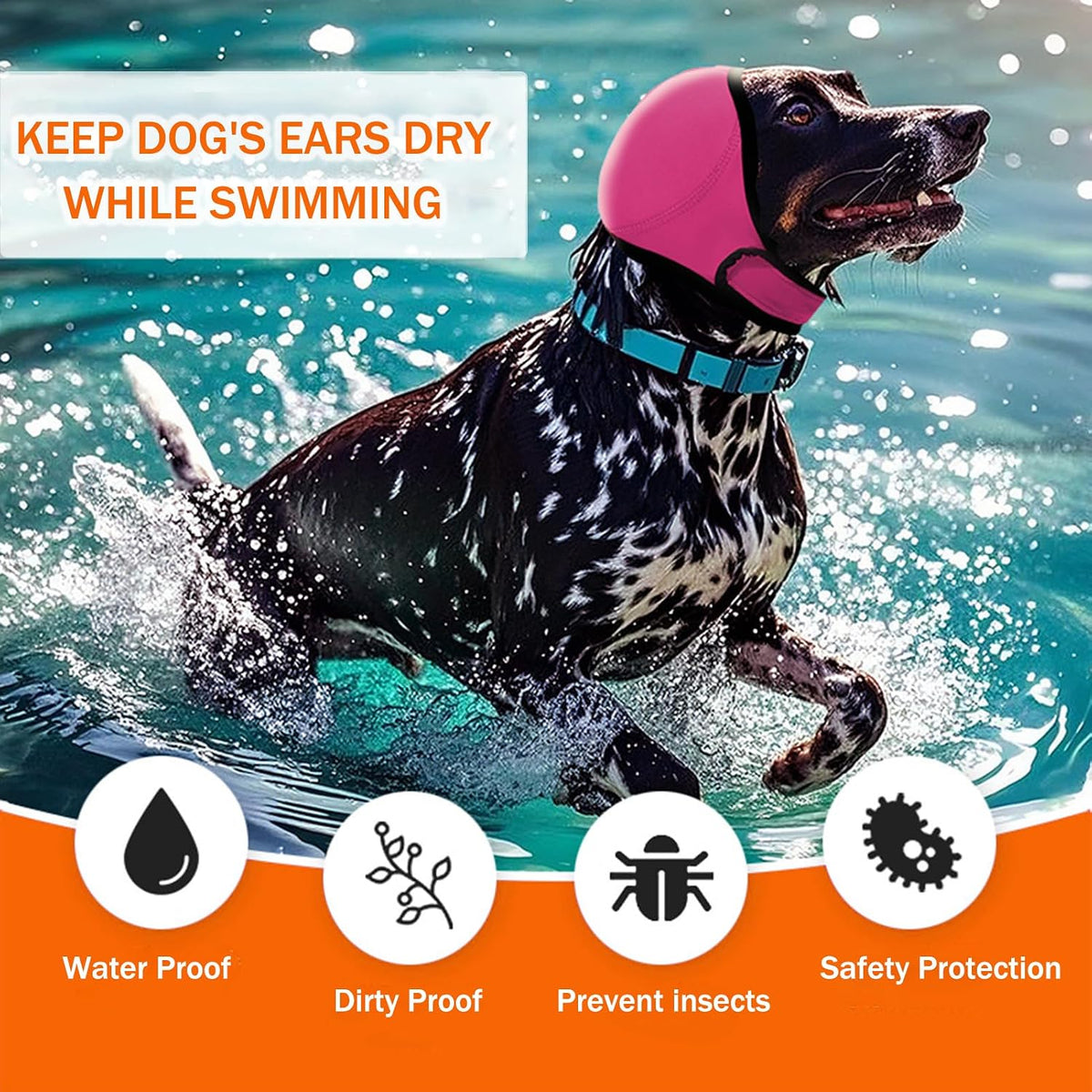 Swimming Waterproof Dog Ear Muffs,Calming Dog Ears Cover, Pink, L