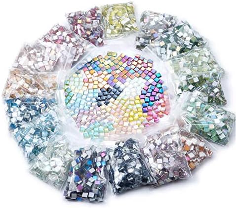 BestTeam Mixed Color Crystal Mosaic Tiles,200pcs/bag Square Glass Mosaic Tiles for DIY Crafts Supplier Laser Crystall Mosaic Tile Creative Art Material (Pink)