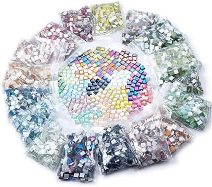 BestTeam Mixed Color Crystal Mosaic Tiles,200pcs/bag Square Glass Mosaic Tiles for DIY Crafts Supplier Laser Crystall Mosaic Tile Creative Art Material (Pink)