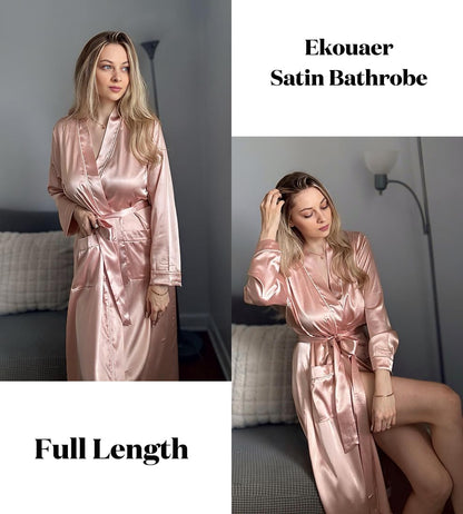 Satin Robes for Women Long Sleeve Silk Bathrobe Soft Lightweight Full Length Sleepwear Bridesmaid Wedding Party Robes