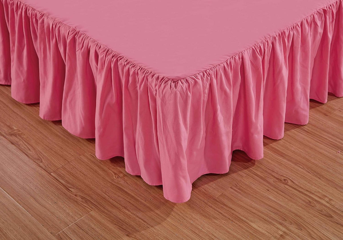 Sheets & Beyond Wrap Around Solid Microfiber Luxury Hotel Quality Fabric Bedroom Gathered Ruffled Bedding Bed Skirt 14 Inch Drop (King, Pink)
