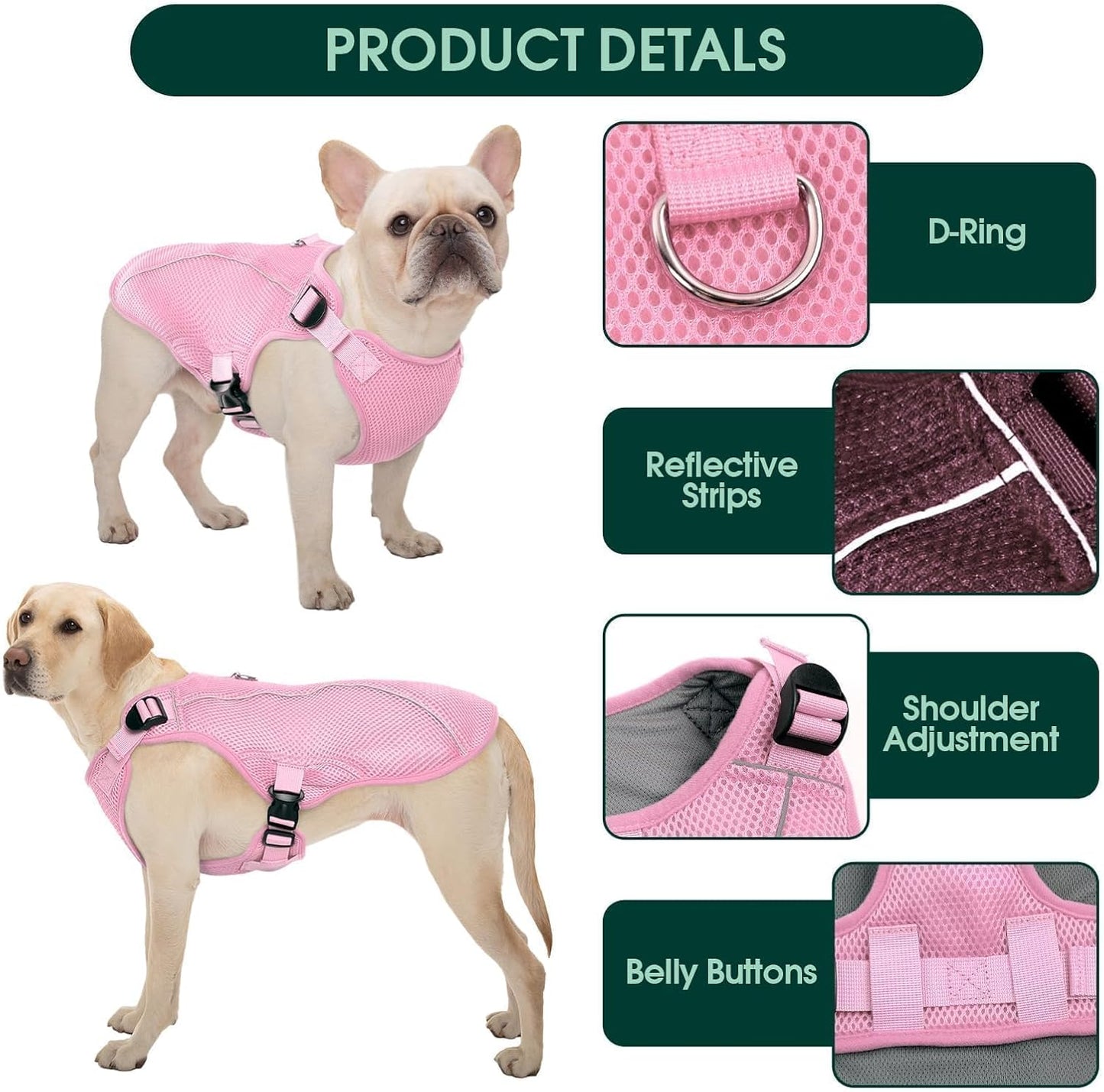 Dog Cooling Vest, Puppy Cooling Coat with UV Protection, Breathable Cool Coat for Medium Dogs, Reflective Pet Jacket, Summer Essentials Pink M