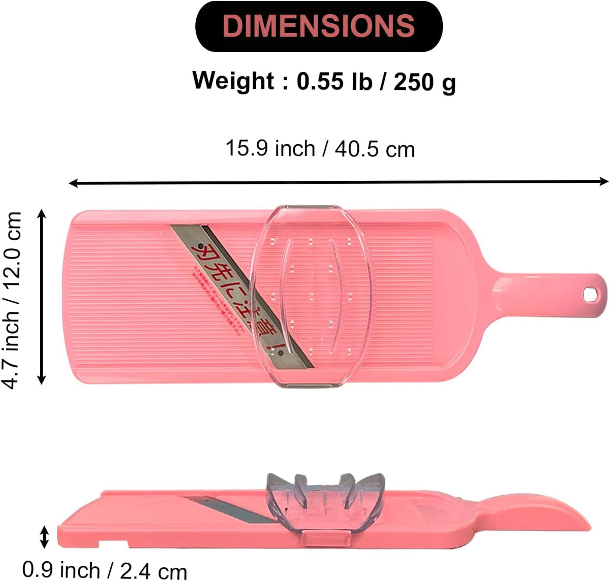 Mandoline Wide Cabbage Slicer 4.7 inches Pink, Julienne Thickness: 0.04 inch (1 mm), with Safety Holder, Made in Tsubame Japan (Pink)