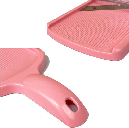 Mandoline Wide Cabbage Slicer 4.7 inches Pink, Julienne Thickness: 0.04 inch (1 mm), with Safety Holder, Made in Tsubame Japan (Pink)