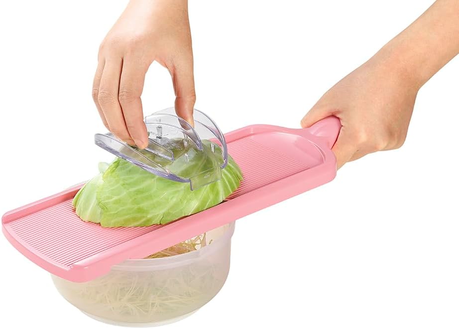 Mandoline Wide Cabbage Slicer 4.7 inches Pink, Julienne Thickness: 0.04 inch (1 mm), with Safety Holder, Made in Tsubame Japan (Pink)