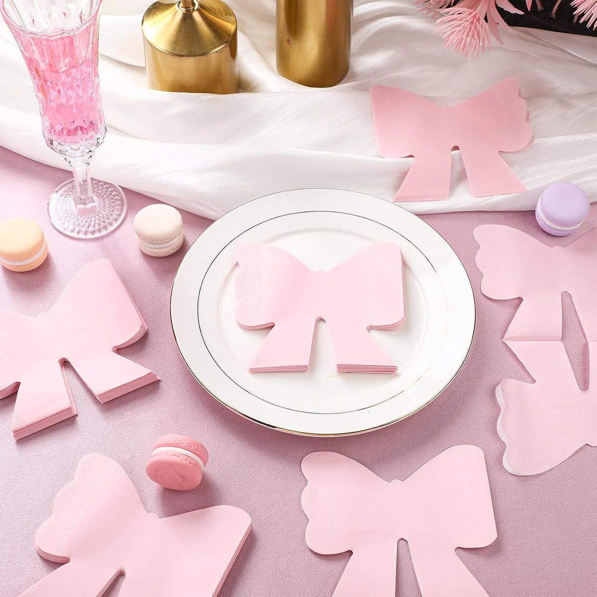 100 Pcs Pink Bow Napkins 2 Ply Folded Bowknot Shaped Coquette Bow Napkins for Valentines Galentine Coquette Wedding Bachelorette Bridal Engagement Baby Shower Party Supplies