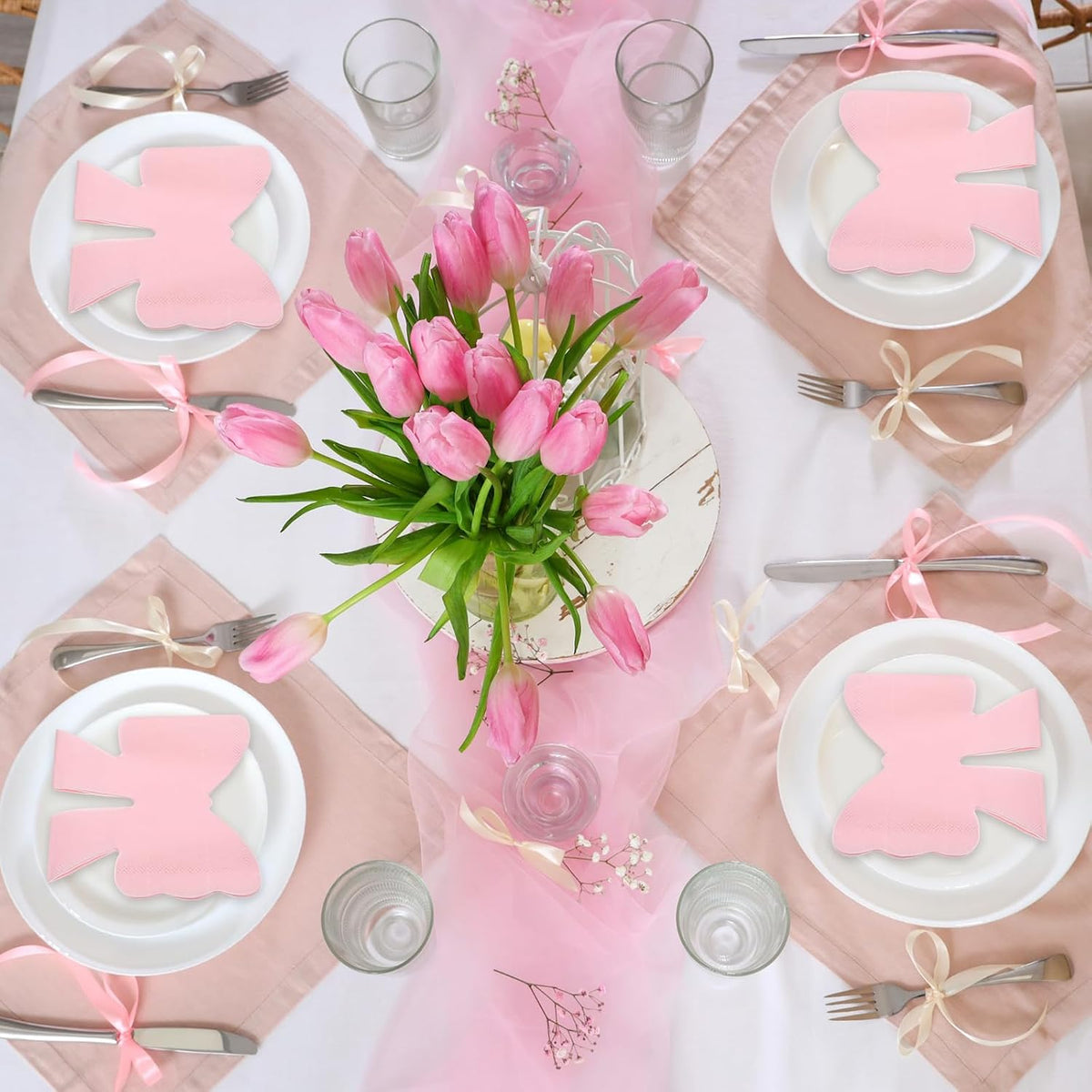 100 Pcs Pink Bow Napkins 2 Ply Folded Bowknot Shaped Coquette Bow Napkins for Valentines Galentine Coquette Wedding Bachelorette Bridal Engagement Baby Shower Party Supplies