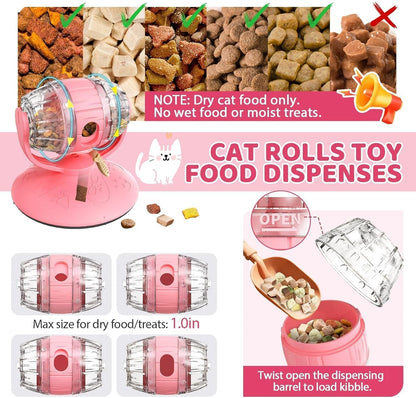 Interactive Cat Treats Dispenser Toy, Puzzle Feeder Food Dispenser, Kitty Interactive Enrichment Toys, Dispensing Foods Slow Feeder National Pet Day Gifts for Indoor Cats IQ Training, Pink