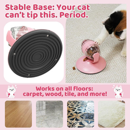 Interactive Cat Treats Dispenser Toy, Puzzle Feeder Food Dispenser, Kitty Interactive Enrichment Toys, Dispensing Foods Slow Feeder National Pet Day Gifts for Indoor Cats IQ Training, Pink