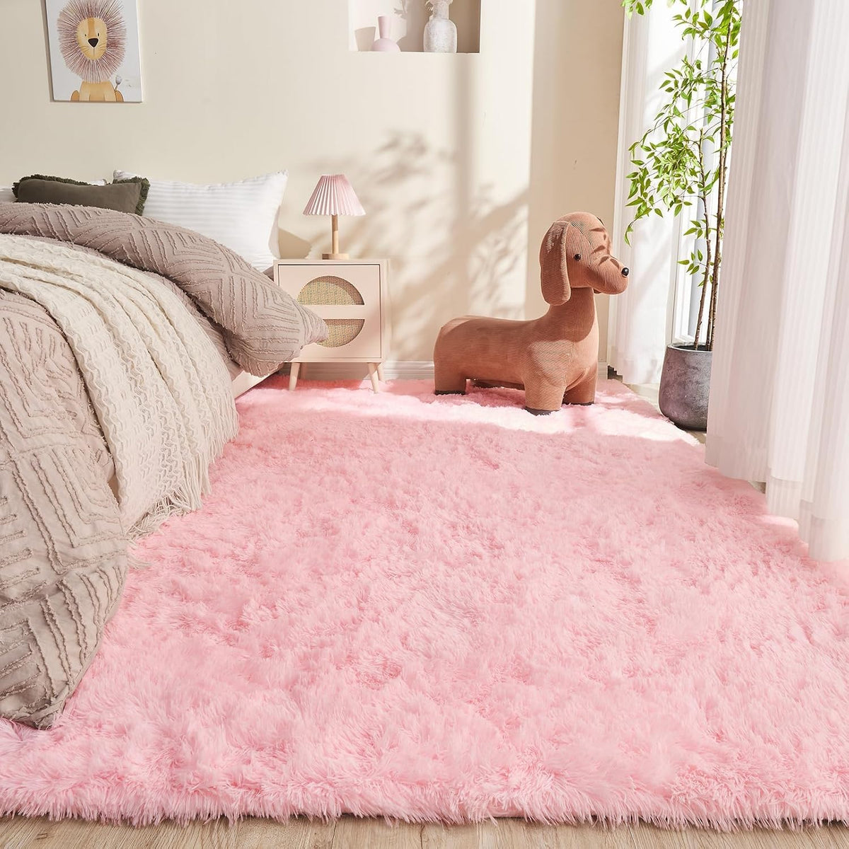 4x6 Pink Rugs for Bedroom, Ultra-Soft Fluffy Area Rugs for Living Room, 4 x 6 Shag Carpet for Nursery, Kids, Girl, Boy, Baby, Plush, Fuzzy, Shaggy, Cute Home Decor