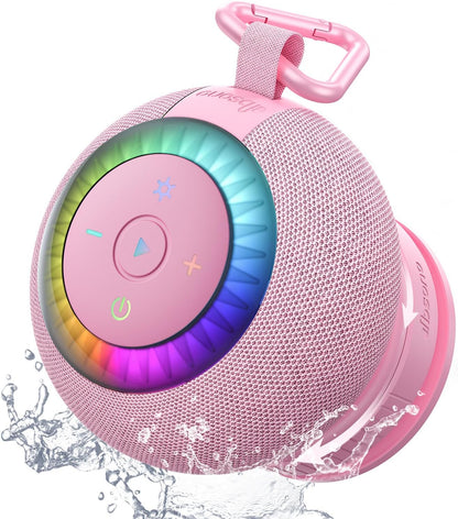 Bluetooth Shower Speaker IPX7 Waterproof: Removable Suction Cup, Pink
