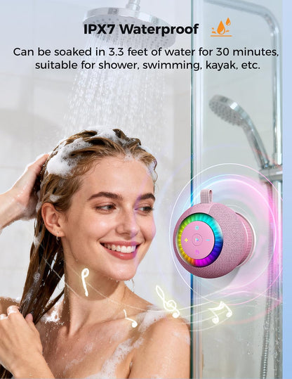 Bluetooth Shower Speaker IPX7 Waterproof: Removable Suction Cup, Pink